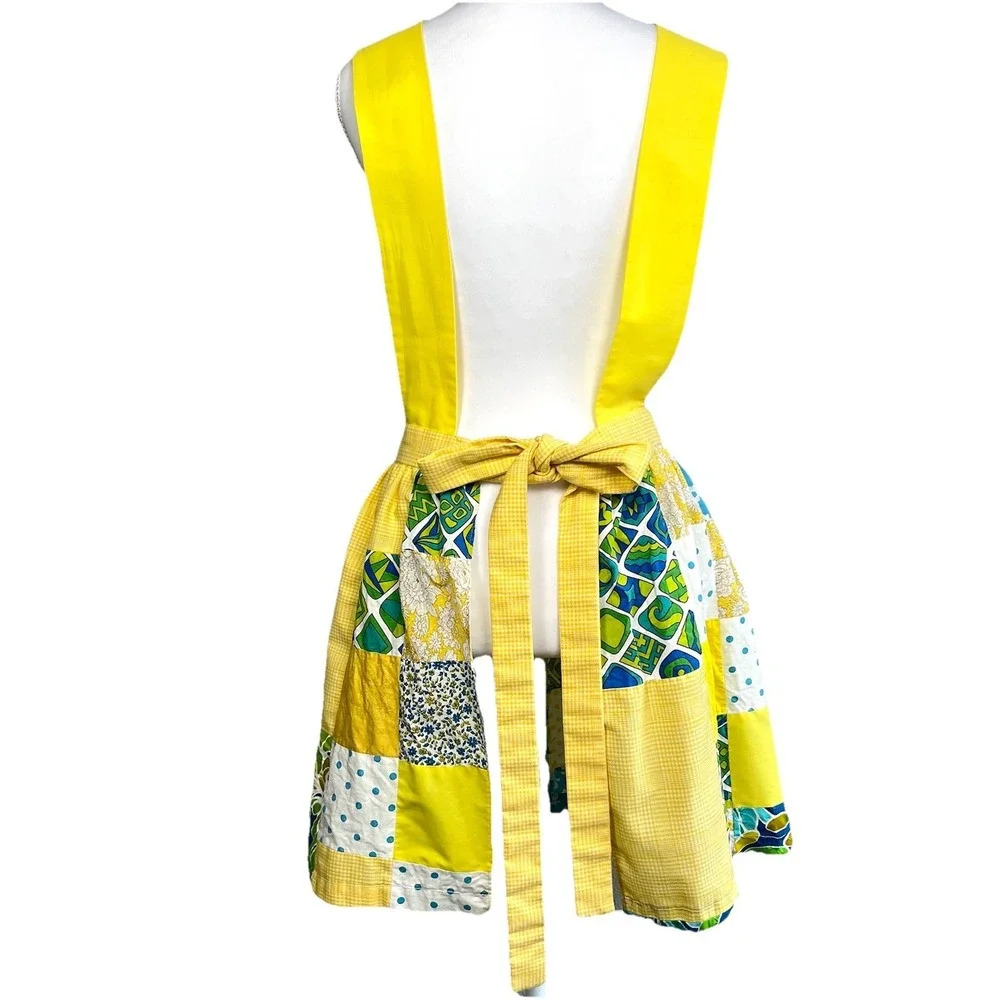 Patchwork Pinafore Apron Wrap Tie Homemade Mini Cottagecore OS Boho Grandma